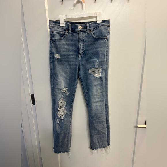 Express High Rise Cropped Flare Blue Jeans - Picture 1 of 11